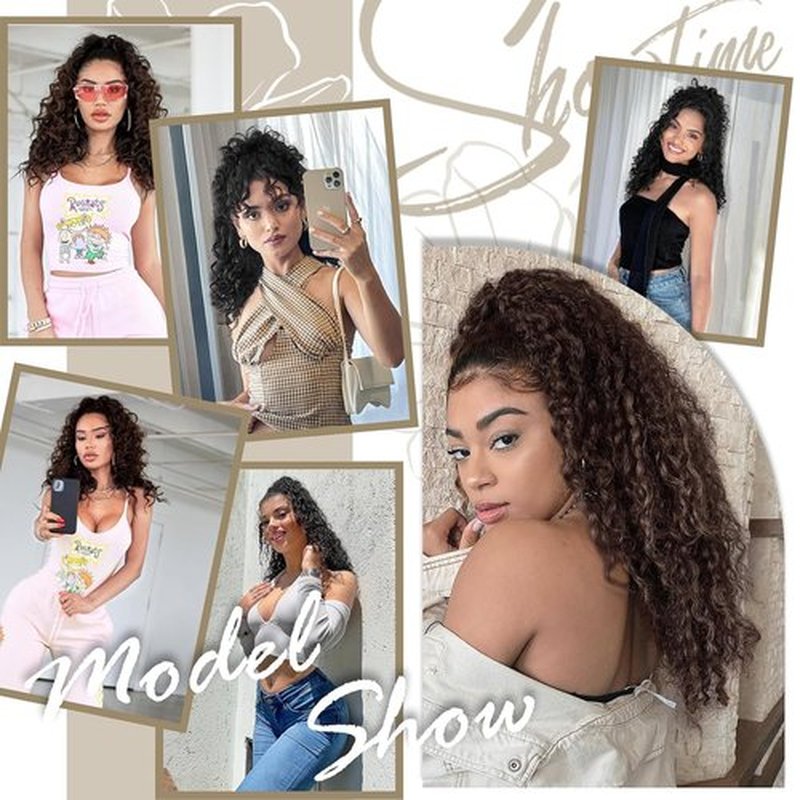AISI BEAUTY Curly Ponytail Extension,Drawstring Ponytail Extension for Black Women Synthetic Curly Wavy 20 Inch Fake Clip in Ponytail Hair Extensions for Daily Use(1BH30)