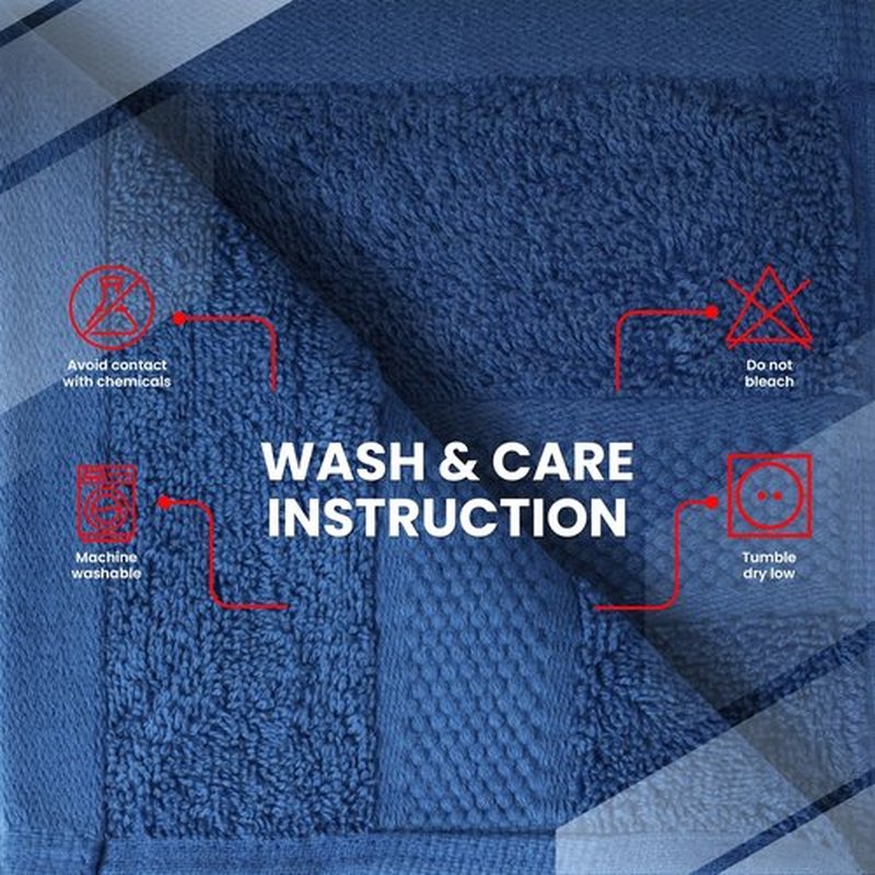 Infinitee Xclusives Premium Wash Cloths for Showering [13x13] – 100% Cotton Washcloths [Pack of 12], Soft and Absorbent Face Towels for Bathroom Wash Clothes, Gym, and Spa |Tranquil Navy|