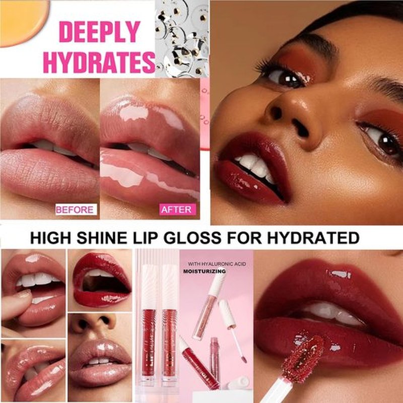 Honey Pink Lip GlossTinted Glitter Lipgloss Lip Oil Teens Moisturizing Lipstick Lip Balm High Shine And Vegan Plumping Lip Gloss For Women Girls Long-Lasting Dry Lip Care Lip Plumper Gloss 02