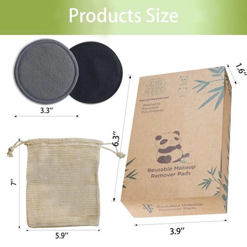 Sopurrrdy Reusable Makeup Removal Pads -20 Pack with Laundry Bag - Soft Black Reusable Cotton Makeup Remover Pads for Face Pads - Washable Bamboo Cotton Rounds - Cotton Pads - Reusable Face Rounds