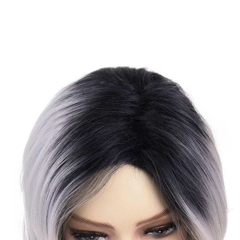 GNIMEGIL 20 Inch Long Silver Platinum Wig Natural Female Wigs Black Roots Ombre Grey Silver Wigs Heat Resistant Premium Synthetic Daily Party Wigs for Women