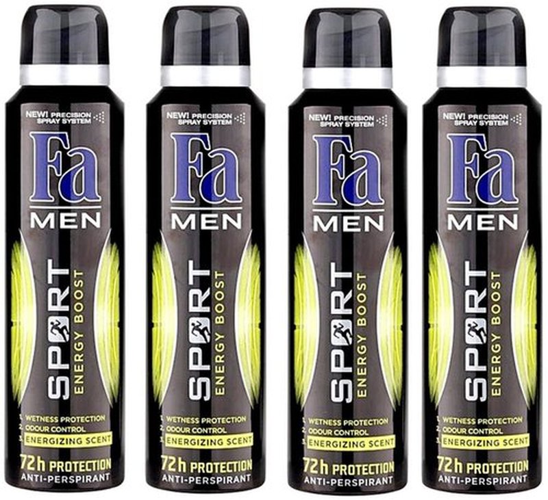 Economy size 200ml/6.7 ounces Fa 48h Deodorant Spray for Men & Women (4 Packs) (Energy Boost - Men)