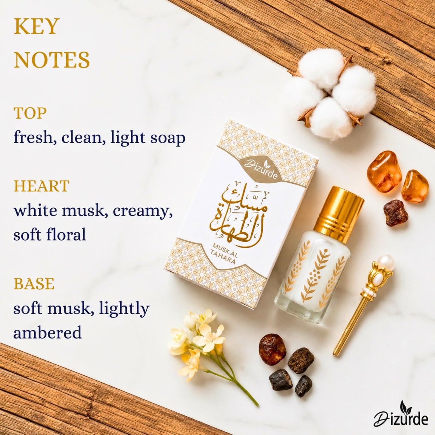 Dizurde Musk Al Tahara 6mL | White Musk Perfume for Women | Egyptian Musk Oil Arabian Perfume | Soft Skin Scent for Everyday Wear & Layering