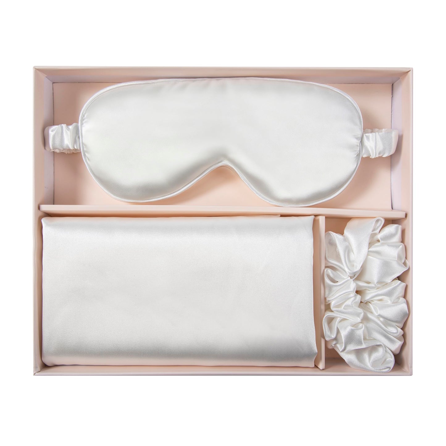 Glampton Slumber Satin Beauty Sleep Set, White, 3-Piece Set with Pillowcase, Eye Mask, and Scrunchie