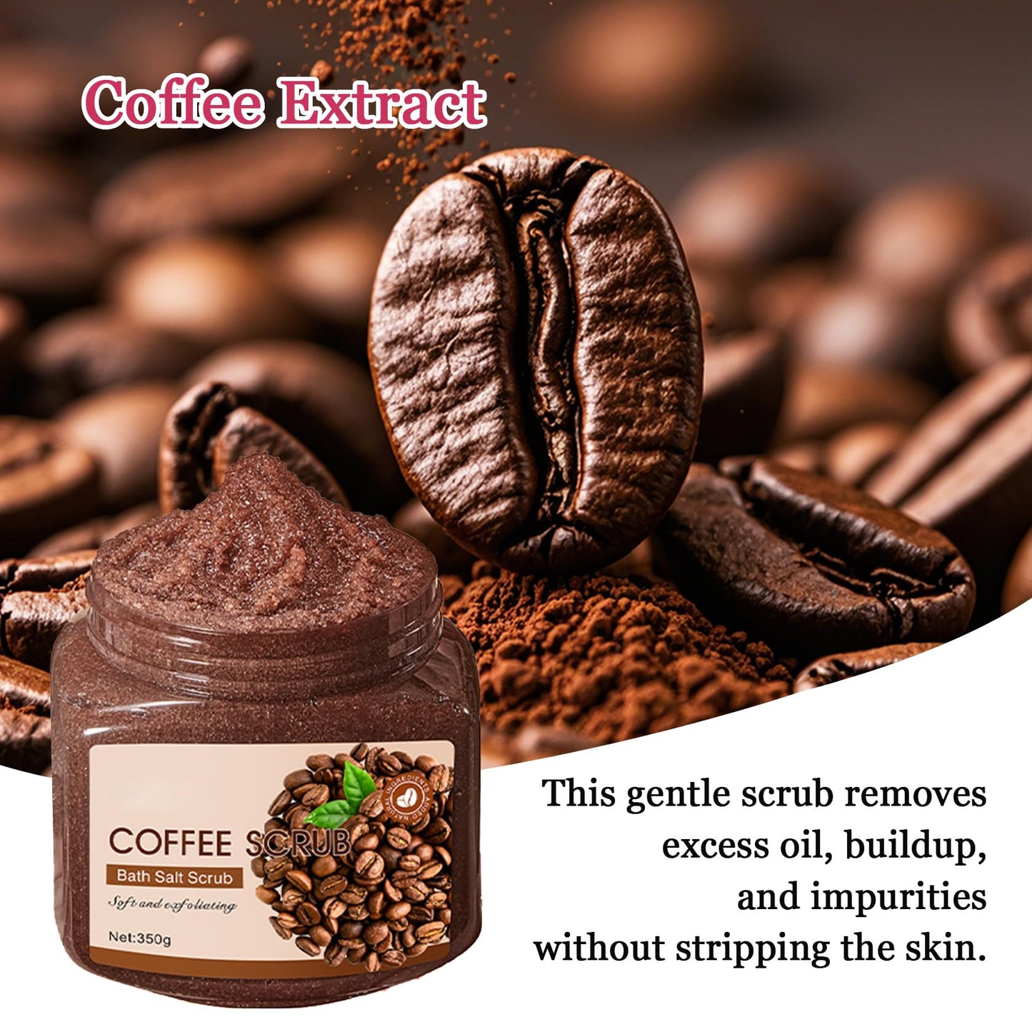 Coffee Body Exfoliator, Deep Cleaning Exfoliating Body Scrub, Moisturizing Nourishing Salt Rose Body Scrub, 350 g