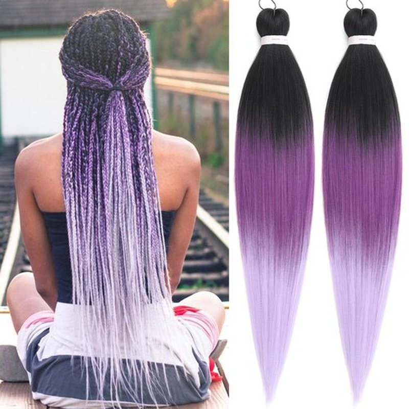 Unionbeauty 26 Inch Black to Purple Ombre Braiding 2Packs Pre Stretched Crochet Braid Easy Braid Hair Extensions Synthetic Braiding Hair for Box Goddess Braids Yaki Texture Hot Water Setting