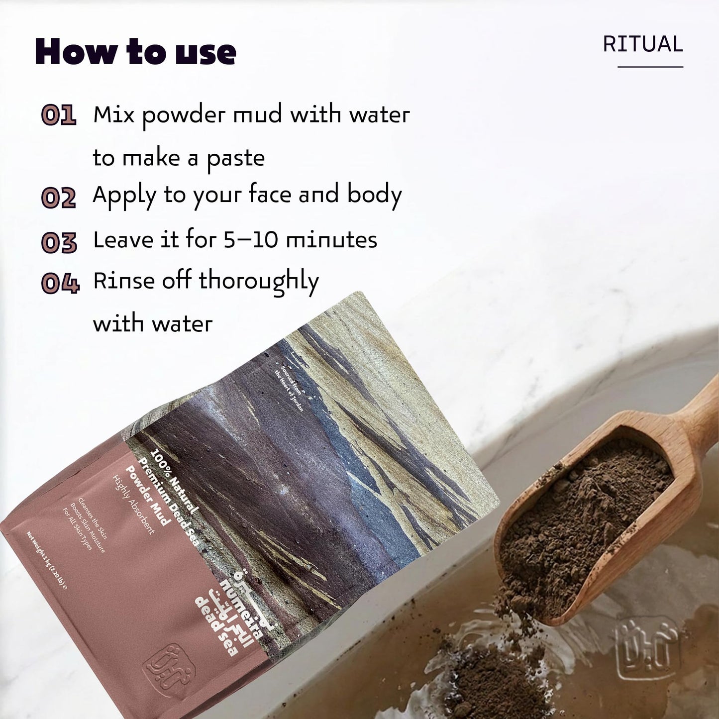 Numeira Dead Sea Mud Powder 100% Pure Cosmetic Clay Powder Rich in Minerals - Gentle Face Exfoliator for Deep Cleansing, Body Scrub, or Clay Mud Mask - Pore Cleansing & Skin Detox (1kg)