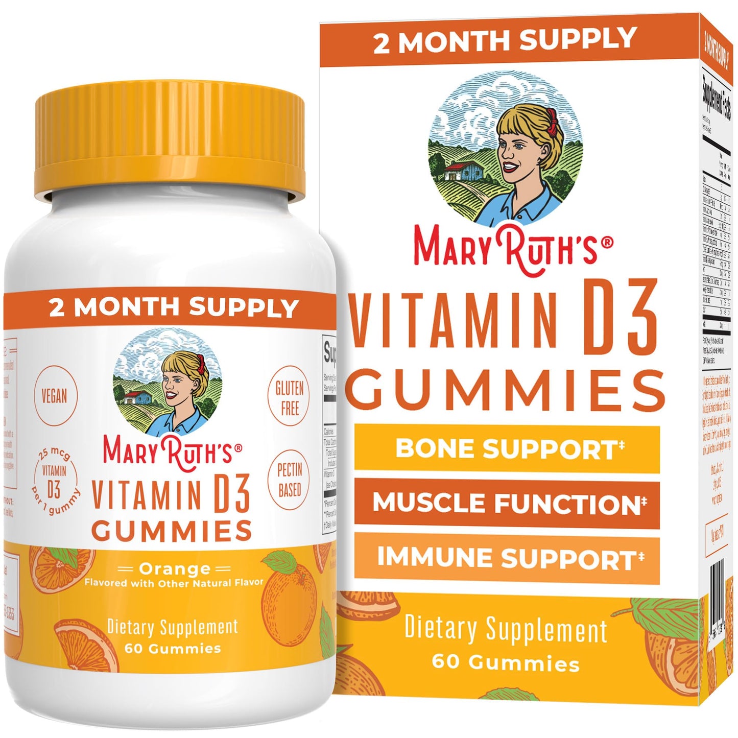 MARYRUTH'S Vitamin D3 Gummies | 2 Month Supply | Adults & Kids Vitamin D Gummy | Immune Support Supplement | VIT D3 1000IU for Bone Health&Muscle Function | Vegan | Non-GMO | Gluten Free | 60