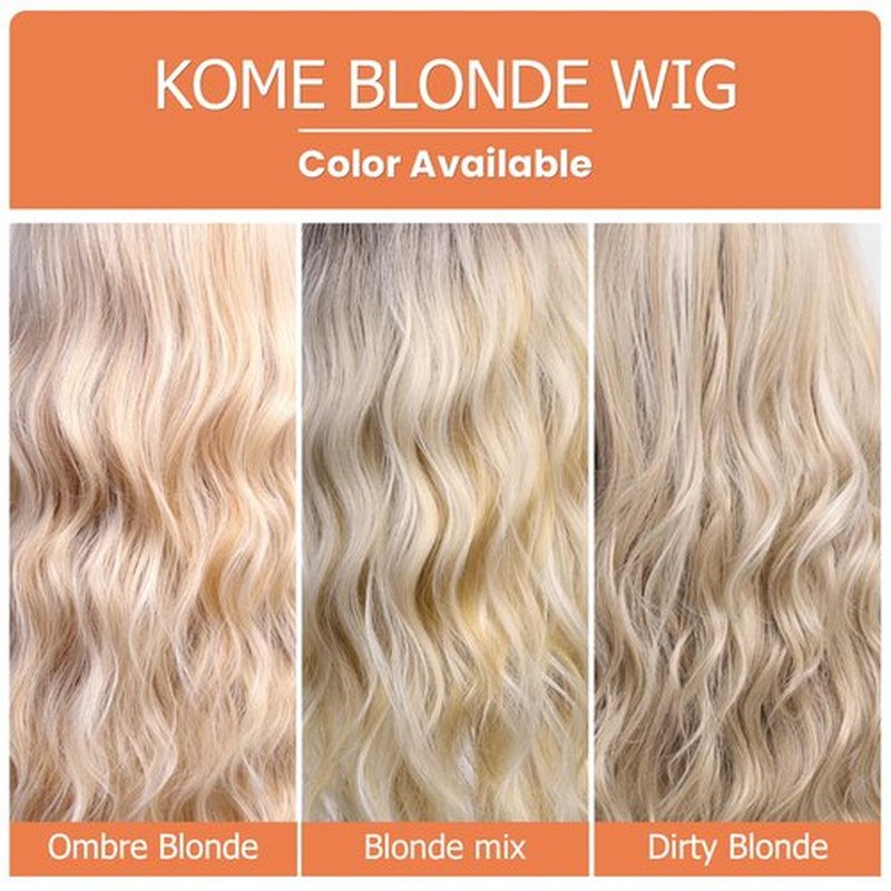 KOME Ombre Blonde Wigs with Bangs,Long Curly Wig for Women,Blonde Long Wavy Wig Synthetic Hair Wig for Party Cosplay Daily Use 24IN