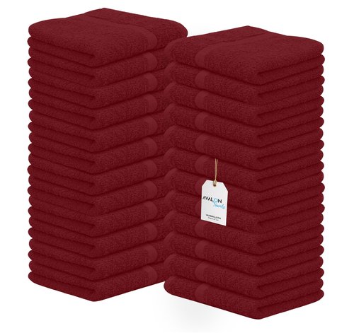 Avalon Towels Cotton Washcloths – (Pack of 24) Size 12x12 Inches, 100% Ring Spun Cotton, Soft & Absorbent Face Towels, Gym Towels, Hotel and Spa Quality, Reusable Fingertip Towels (Red)