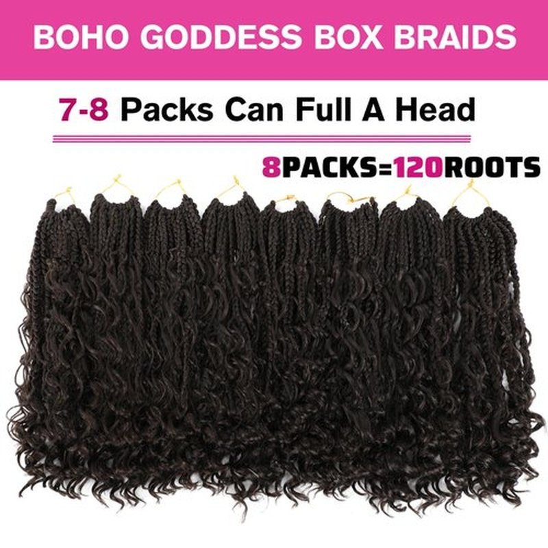 12inch Goddess Box Braids Crochet Hair Bob Goddess Box Braids Curly Ends Crochet Box Braids Pre-looped Synthetic Crochet Hair Extensions (12inch(Pack of 8), 4)