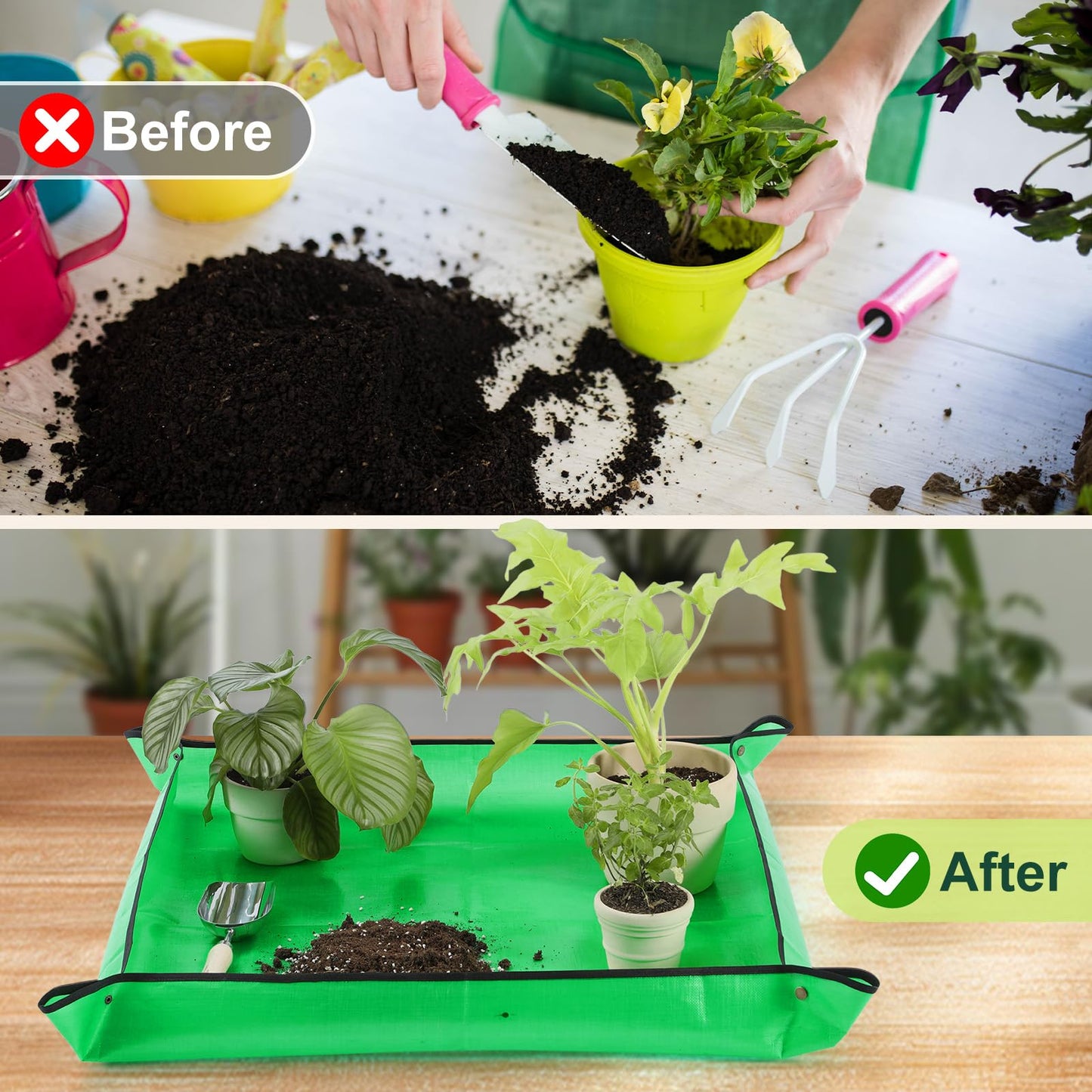 bukmialy 26.8"x26.8" Super Thick Repotting Mat for Indoor Plants - Tear-Resistant, Foldable, Double-Sided Waterproof Potting Mat for Mess-Free Indoor Gardening