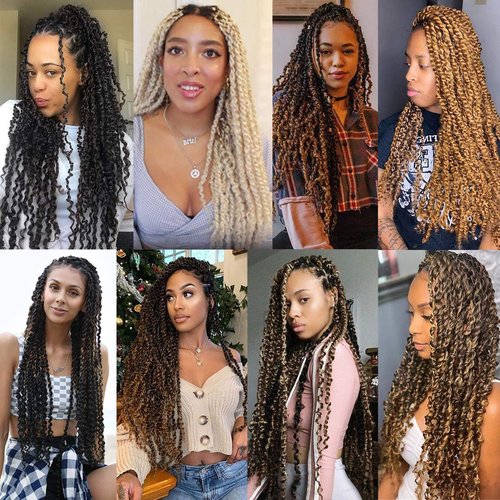 Leeven 7 Packs Water Wave Crochet Passion Twist Hair For Butterfly Locs 18 Inch 3 Tones Ombre Purple to Blue Curly Passion Twists Crochet Hair 49# Synthetic Bomb Twist Braiding Hair Extensions
