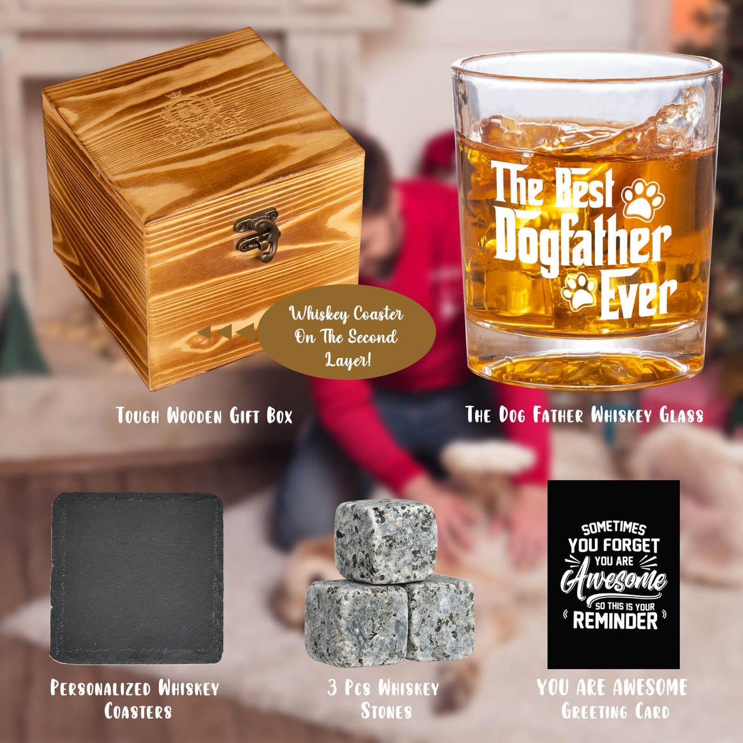 Dog Dad Gifts for Men, Christmas The Best Dogfather Whiskey Glasses for Men
