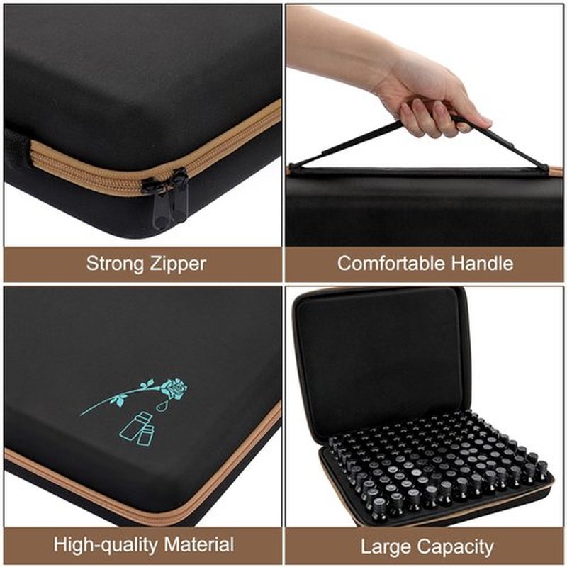 Hipiwe 120 Bottle EVA Essential Oil Storage Carrying Case Essential Oils Organizer Holder with Foam Insert Essential Oil Traveling Bag, Holds 5ml 10ml 15ml Essential Oils, Black+ Brown