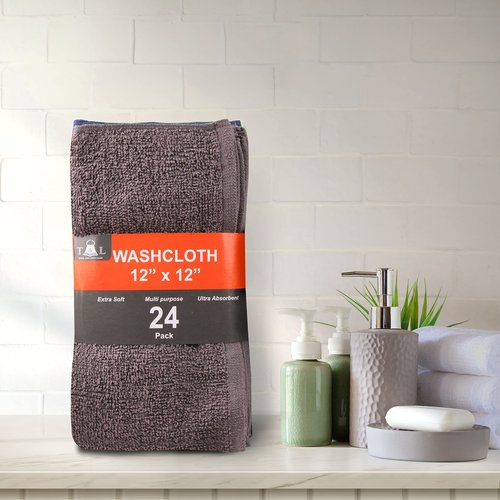 Towel and Linen Mart 100% Cotton - Wash Cloth Set - Flannel Face Cloths, Highly Absorbent and Soft Feel Fingertip Towels (Grey) (Grey, 12) (Multi, Pack of 24)