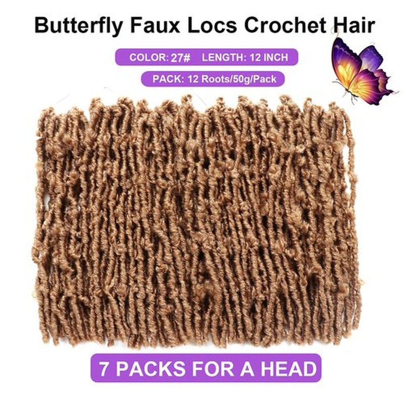 7 Packs Butterfly Faux Locs Crochet Hair 12 Inch Pre-looped Distressed Locs Soft Locs Crochet Hair For Black Women Crochet Braids Hair (12 Inch 7 Packs, 27#)