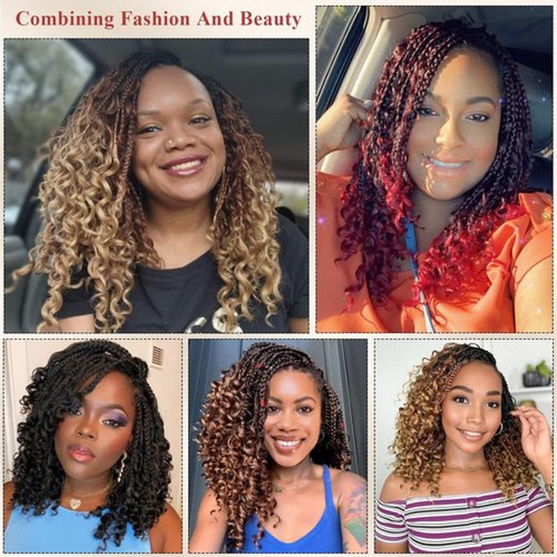 Boho Box Braids Crochet Hair 8 Packs Boho Crochet Braids Pre Looped 1B/350 Goddess Box Braids Crochet Hair for Black Women 14 Inch Boho Braids Crochet Hair Extension