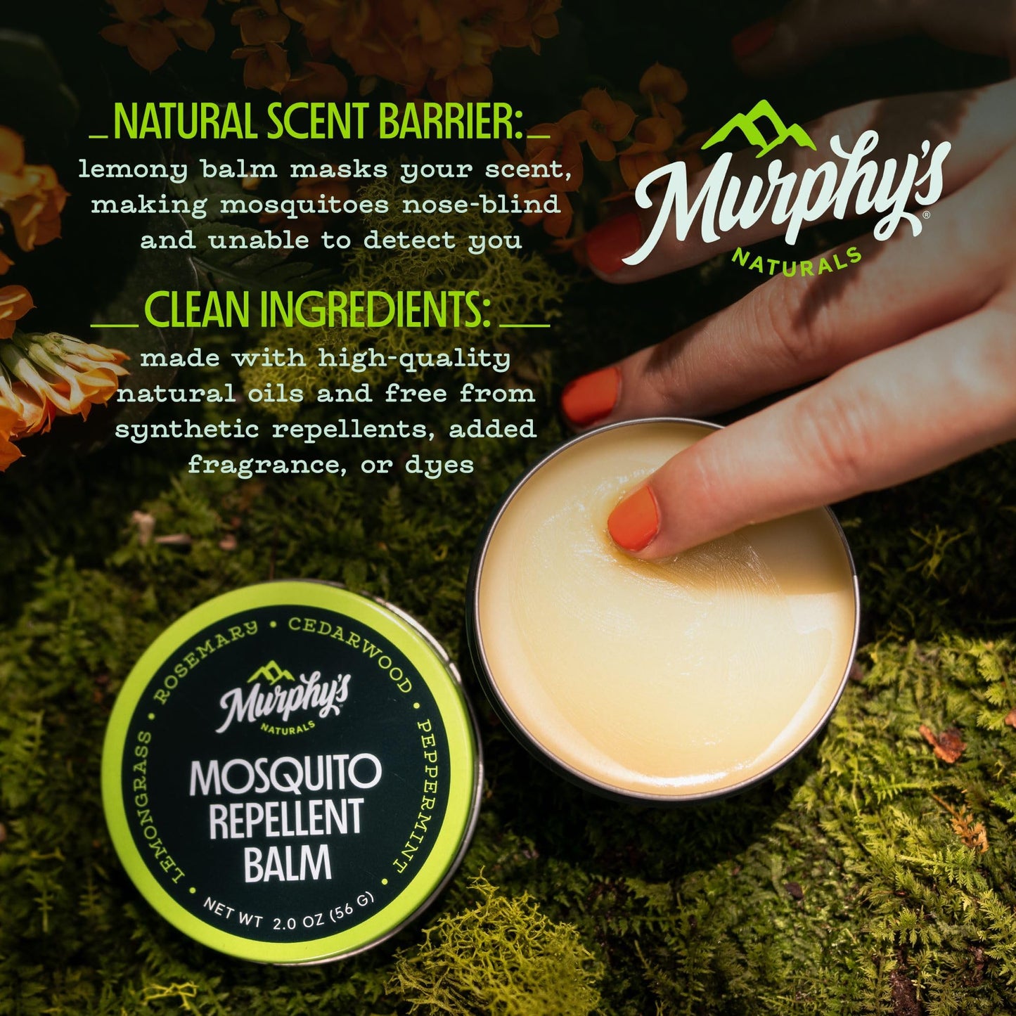 Murphy's Naturals Mosquito Repellent Balm for Outdoor Patio, Hiking, Camping, Plant-Based with Cedarwood, Lemongrass & Rosemary, 2 oz