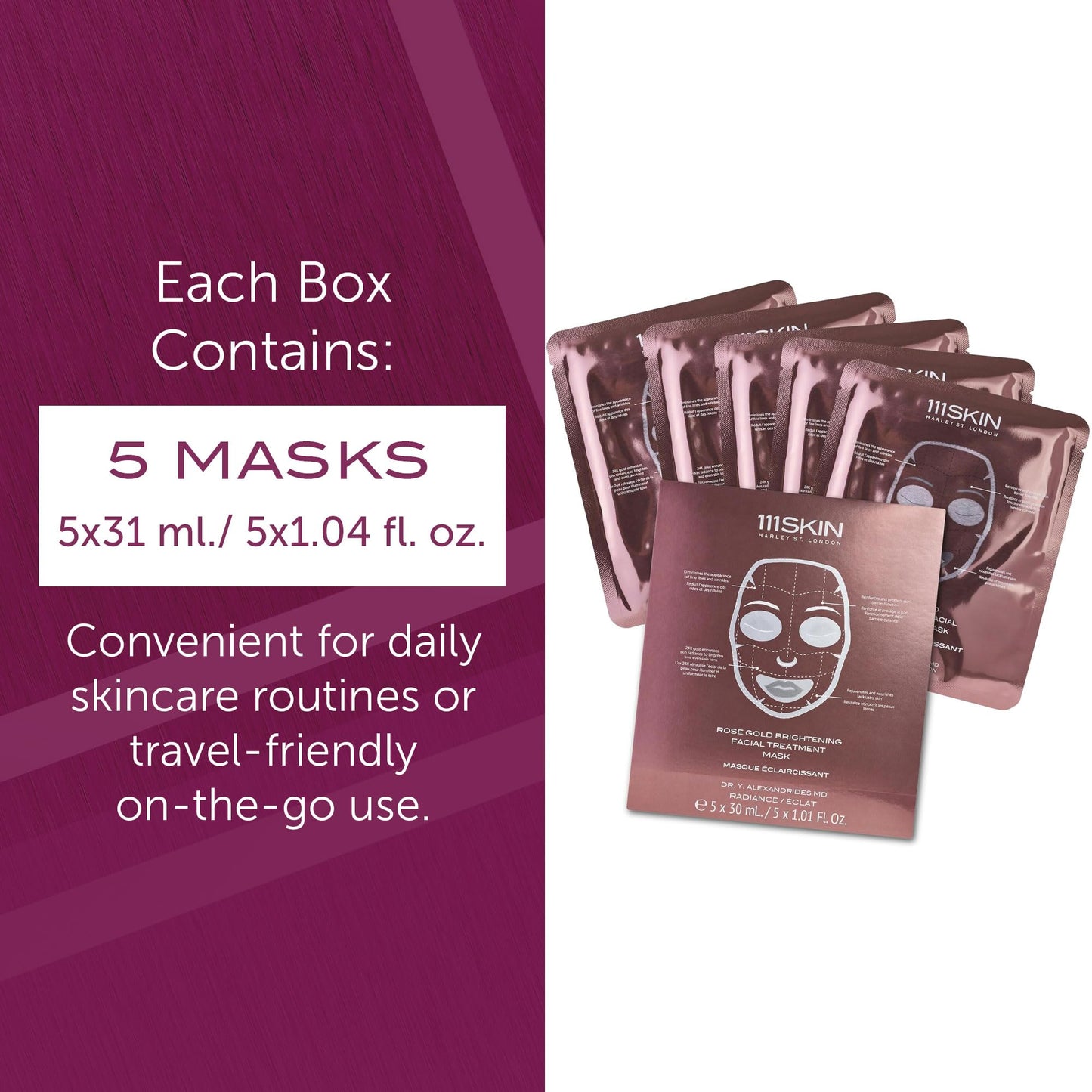 111SKIN Rose Gold Brightening Facial Treatment Mask | Fragrance Free | The Ultimate Pre-Event Mask | For Hydration & Radiance | Set of 5 (1.01 oz each)