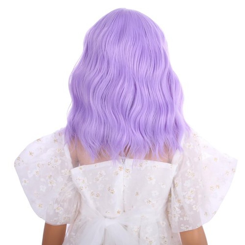 DUDUWIG Kids Light Purple Wig Girls Short Purple Wavy Curly Wigs with Air Bangs Synthetic Cosplay Hair Wig