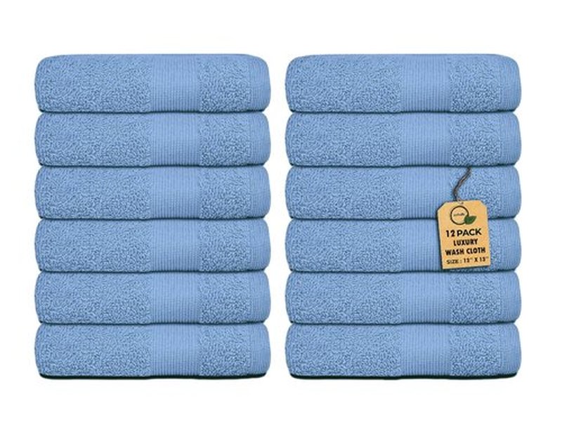 Premium Wash Cloths Pack of 12 (13" x 13" Inches)- 100% Combed Ring Spun Cotton WashCloth - Luxury Washcloths – Ultra Soft Face Towels - Highly Absorbent Wash Cloth for Face (Slate Blue)