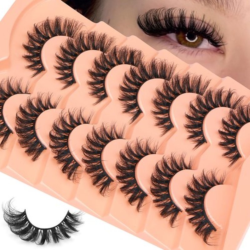 Fluffy Mink Lashes Cat Eye Wispy False Eyelashes Dramatic Thick Volume Fake Eyelashes Full Strip Faux Mink Eyelashes 7 Pairs Long 18MM Eye Lashes by ALICROWN