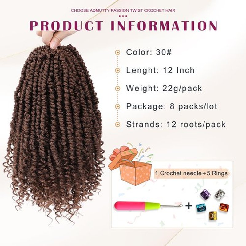 Passion Twist Hair,Pretwisted Crochet Hair 12 Inch,Passion Twist Crochet Hair 8 Packs Pretwisted Passion Twist Hair,Short Pre Looped Crochet Hair for Black Women(30#)