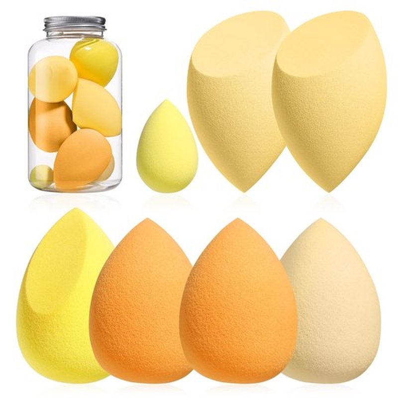 Makeup Sponge Set BS-MALL Blender Sponges 7 Pcs for Liquid, Cream, and Powder, Multi-colored with 1 Mini Makeup Sponge Pink (D-Yellow)