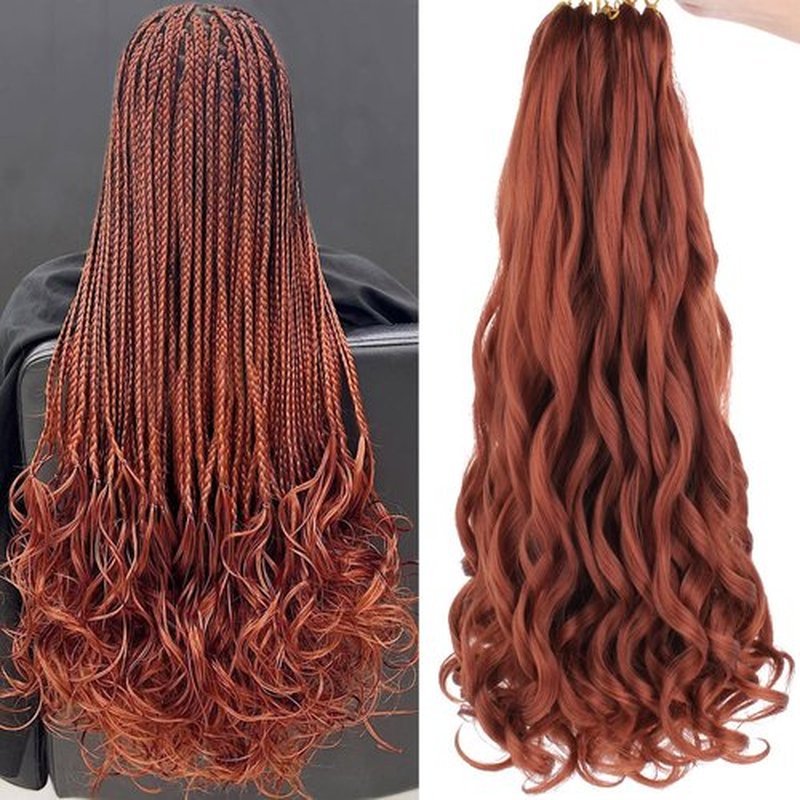 COOKOO 30 Inch 9 Packs Pre Stretched French Curly Braiding Hair Ginger Bouncy Loose Wave Braiding Hair Copper Red Spanish Curly Braids for Black Women Wave Crochet Synthetic Braids Hair Extentions