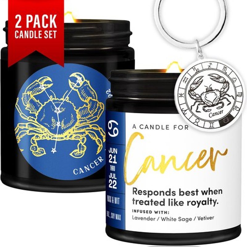 WAX & WIT Cancer Zodiac Gifts for Women, Astrology Gifts for Women, Zodiac Candles, Cancer Candle, June Birthday Gifts for Women, July Birthday Gifts for Women, Astrology Candle, Birthday Candle - 9oz