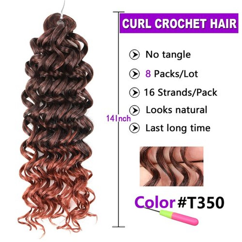 ZRQ 8 Packs GoGo Curl Crochet Hair 14 Inch Deep Twist Synthetic Braiding Hair, Natural Water Wave Crochet Hair Synthetic Ginger Beach Curl Crochet Hair Extensions (14 Inch, T350)