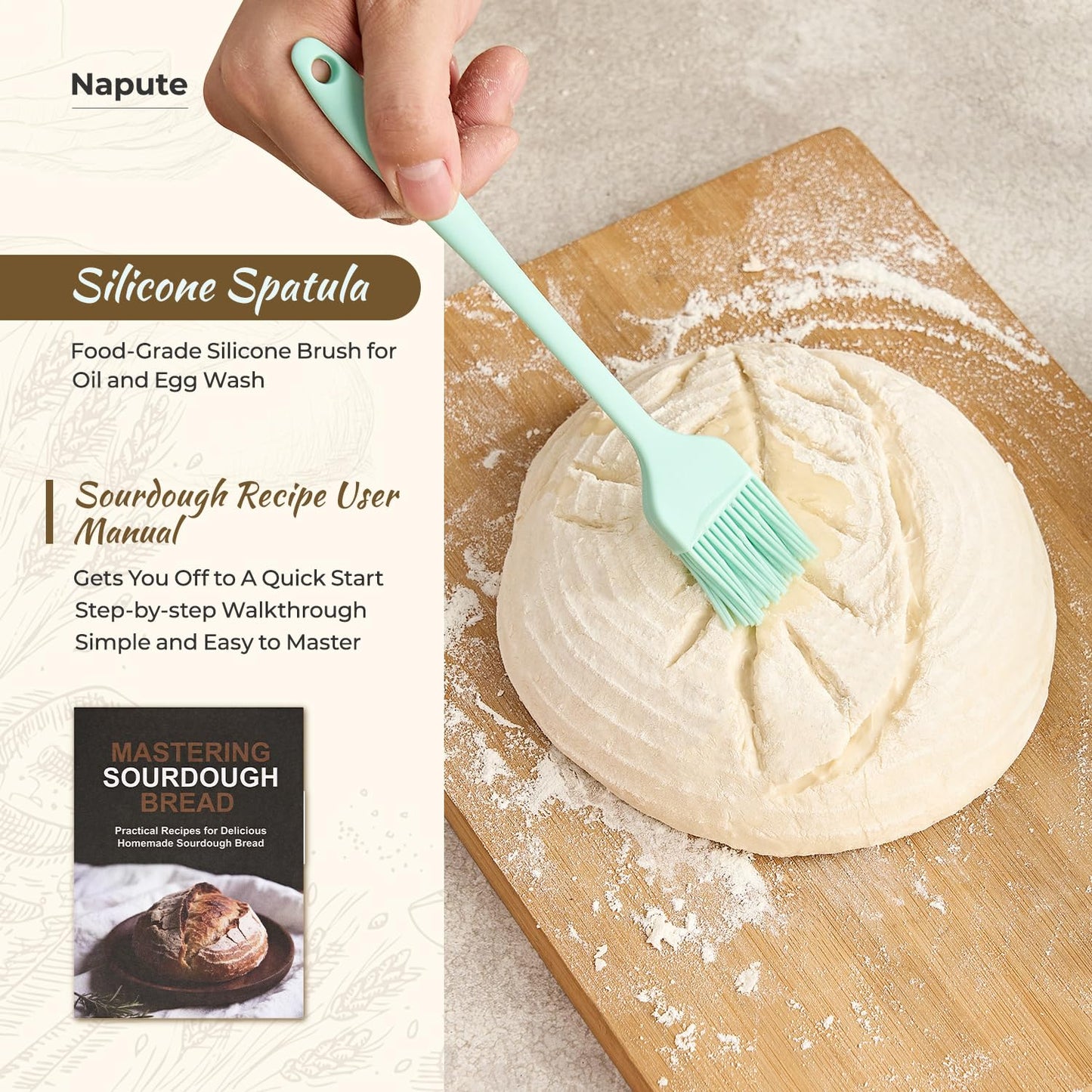 Napute Sourdough Starter Kit, 9PCS Sourdough Breads Baking Supplies, Silicone Banneton Bread Proofing Basket Set with 9" Round & 10" Val, Bread Sling, Whisk, Bread Lame, Sour Dough Baking Tools