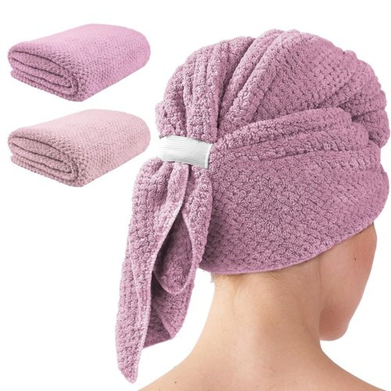 my novel things 2 Pack Extra Large Microfiber Hair Towel, 37.4" x 26.4" Hair Towel wrap for Women, Super Absorbent & Quick Dry Hair Towel, Hair Towel Wrap with Elastic Strap for Curly Hair (Pink)