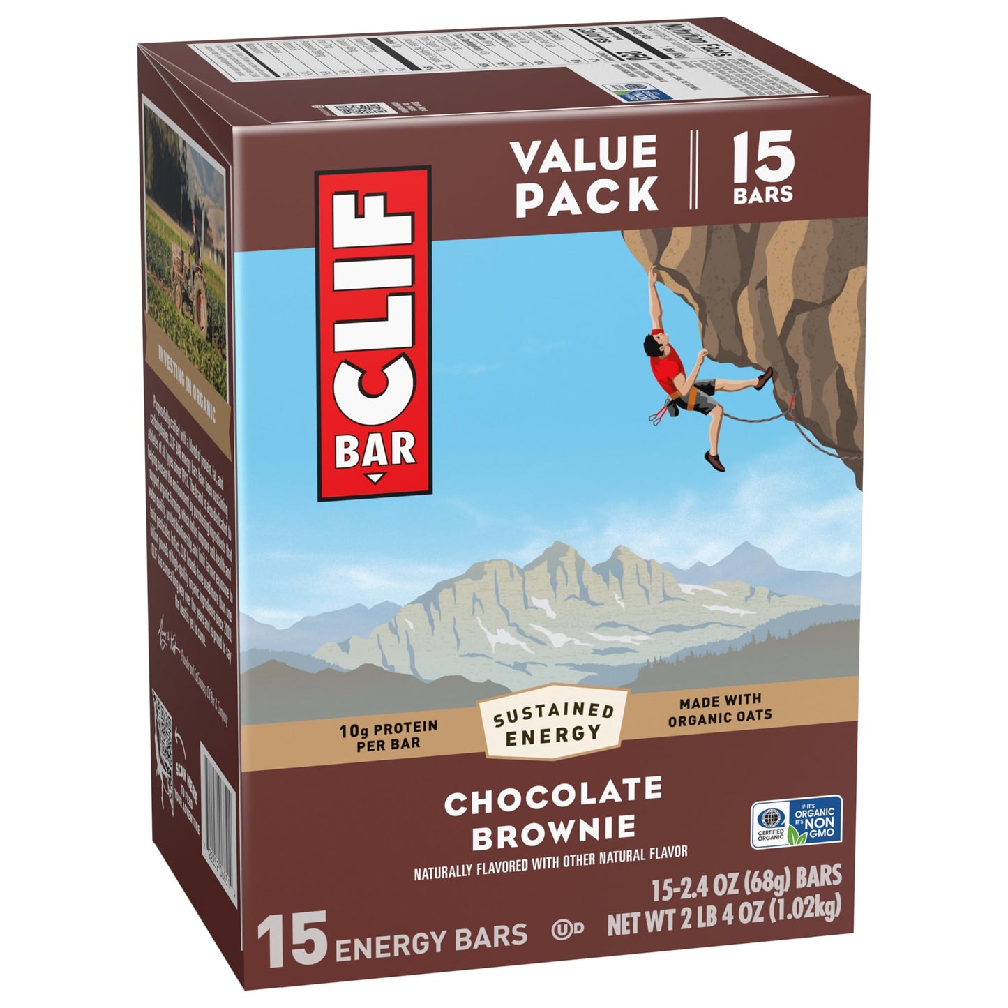 CLIF BAR - Energy Protein Bars - Chocolate Brownie - Made with Organic Oats - Energy Bars - Non-GMO - (15 Pack)