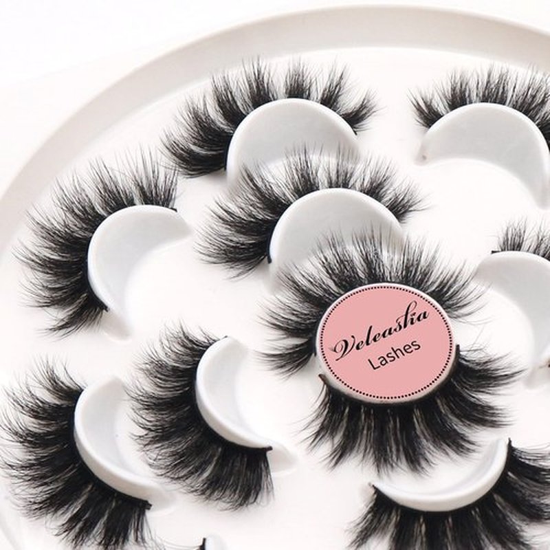 Veleasha Lashes 5D False Eyelashes Handmade Eye Lashes Fluffy Fake Lashes Eyelashes Dramatic Look 7 Pairs Luxurious Volume Fake Eyelashes Pack (801)