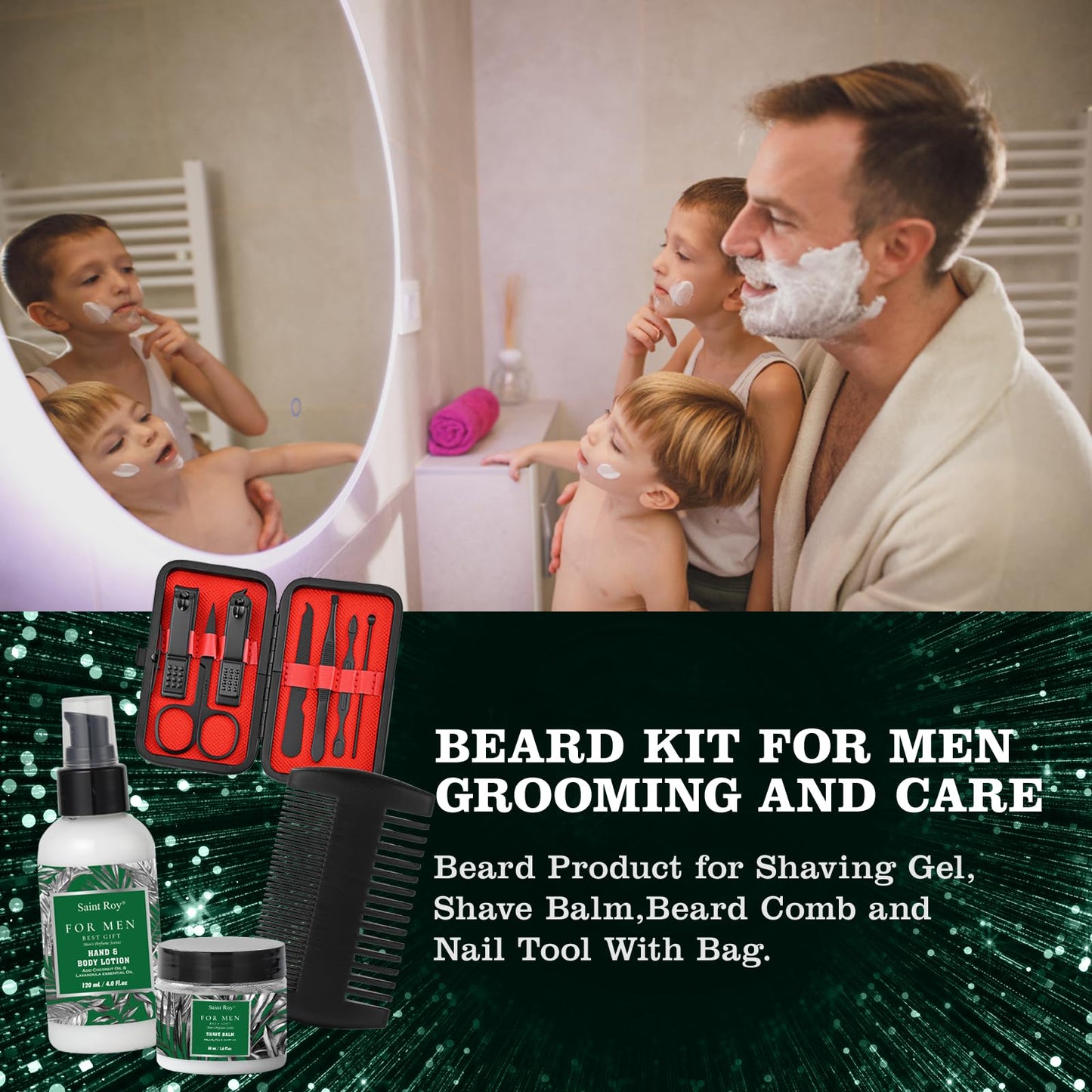 15 Pcs Fathers Day Gifts for Men Dad, Cedar & Bergamot Bath & Body Gift Basket, Face Skin Care Kit, Self-Care Gift, Beard Balm, Shower Gel Men Gift set, Birthday, Christmas, Mother, Husband