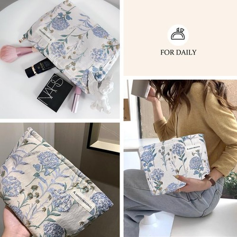 STARDW Flower Cosmetic Bags Makeup Bags for Women and Girls,Travel Makeup Bag Large Capacity Canvas Makeup Bag,Makeup Organizer Bag Zipper Pouch (Dandelion Blue)