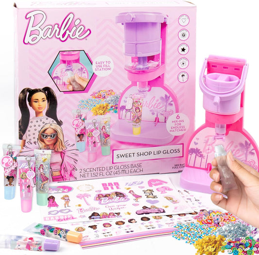 Horizon Group USA Barbie Sweet Shop Lip Gloss Making Kit, Makes 12 Barbie Accessories, Barbie Lip Glosses & Keychains, Arts and Crafts kit for Kids Ages 6+, Gifts for 6 Year Old Girl