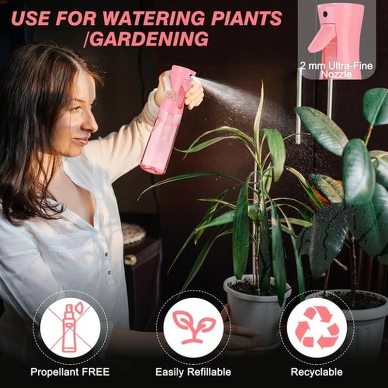 Continuous Spray Bottle for Hair (10.1oz/300ml) 2 Pack Mister Spray Bottles for Cleaning Empty Ultra Fine Water Mist Sprayer for Hairstyling Plant Garden Curly Hair Etc (Pink Transparent)