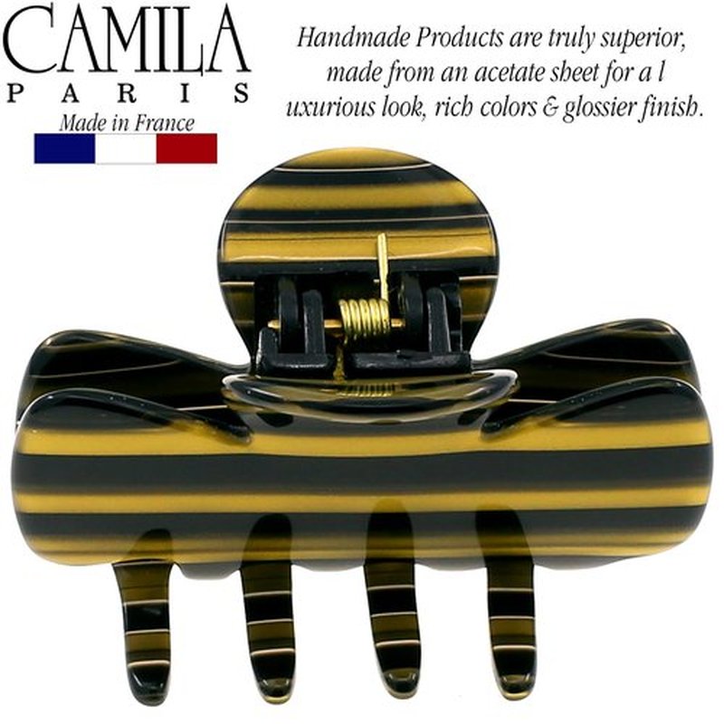 Camila Paris CP3009 French Hair Clip for Women, Small Handmade, Black and Gold, Girls Hair Claw Clips Jaw Fashion Durable Styling Hair Accessories for Women, Strong Hold No Slip Grip, Made in France