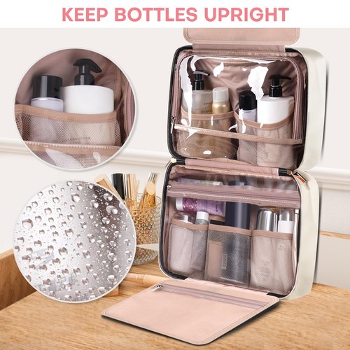 HXLGMD Travel Toiletry Bag for Women, Portable Makeup Cosmetic Bag with Hanging Hook, Travel Essentials 3 in 1 Packing Organizer Travel Bag for Accessories, Shampoo, Full-size Container, Toiletries