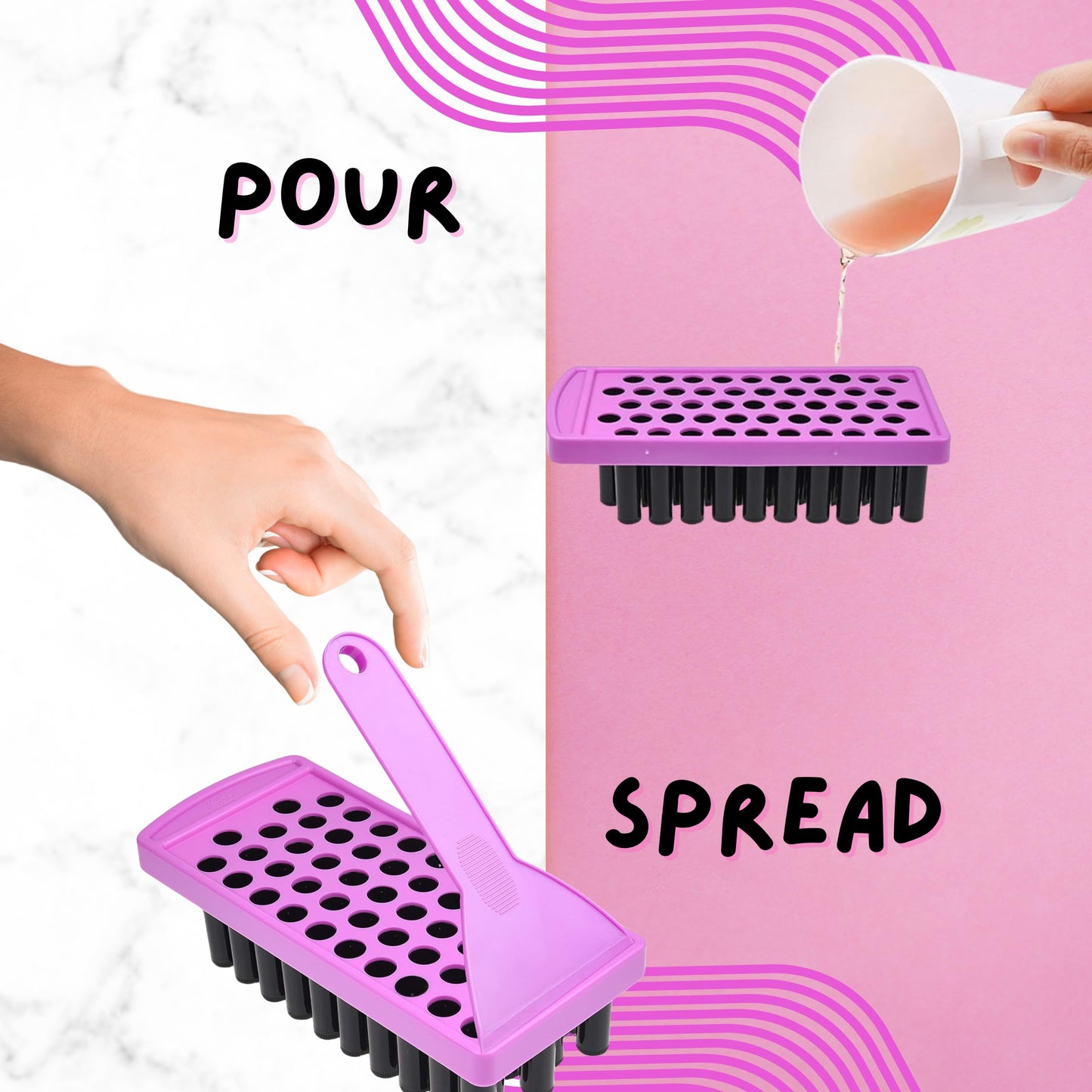 Kare & Kind Lip Ba lm Filling Tray Kit - 1x Filling Tray, 1x Spatula, 50x Lip Balm Tubes (Black), 50x Writable Sticker (3 colors), 50 Printed Stickers (Transparent) - DIY Homemade Lip Balm