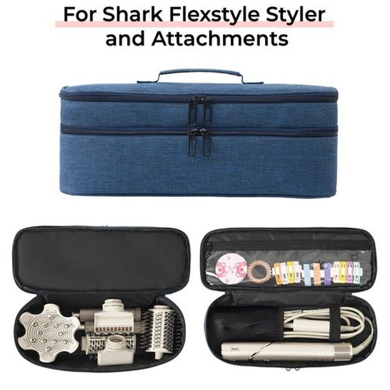 GREENESTA Hair Tools Travel Bag Compatible With Shark Flex Style Attachment, Shark Airwrap Flexstyle, Dyson Airwrap | Travel Case For Sharkflex Styler | Beauty Hair Dryer Attachments Storage (Blue)