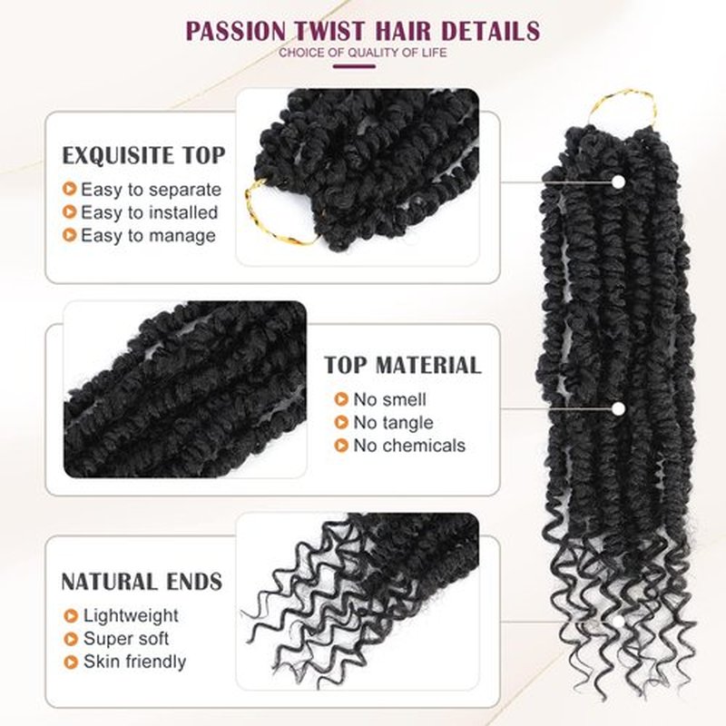 Passion Twist Crochet Hair,Passion Twist Hair 12 Inch,8 Packs Pre-twist Passion Twist Hair,Short Passion Twist Crochet Braids,Pre Looped Crochet Hair For Black Women(1B)