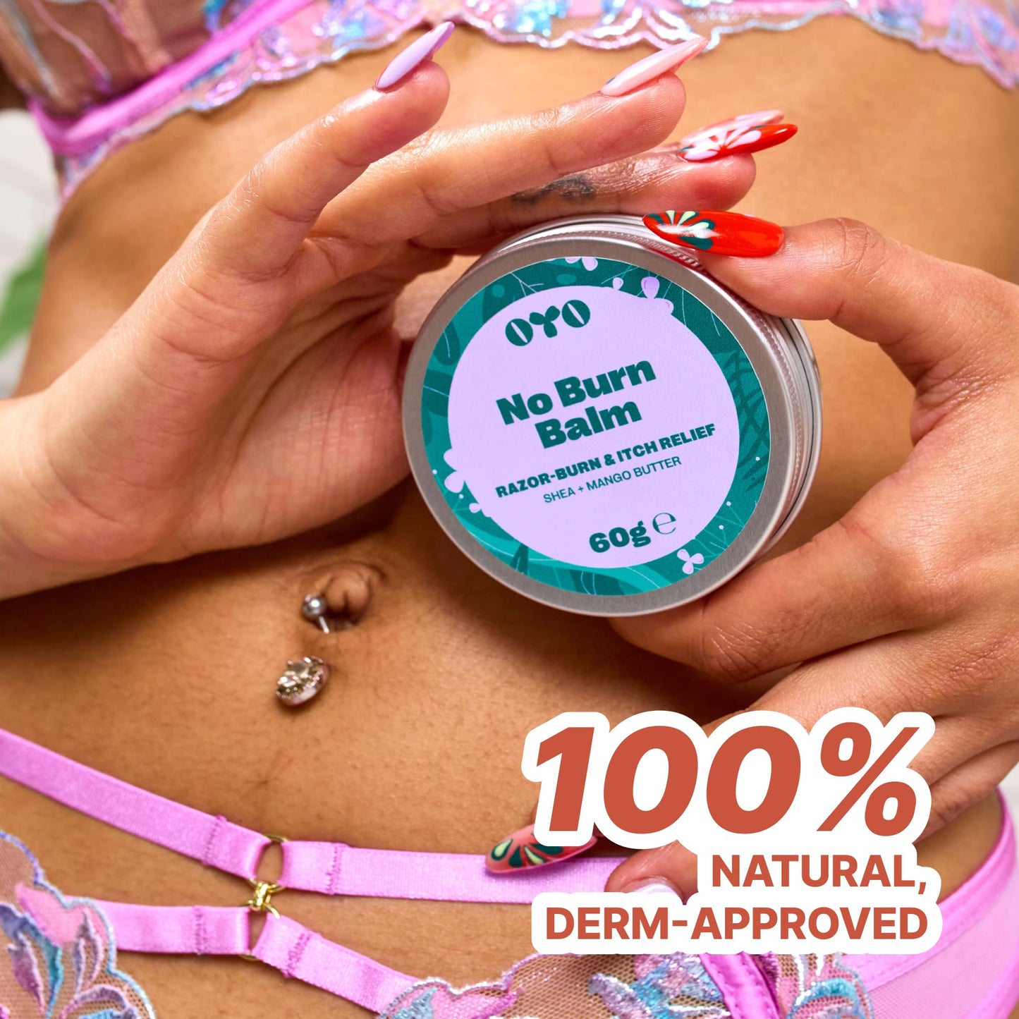 No Burn Balm by OYO – Razor Burn Relief Balm for Bikini Line, Underarms & Intimate Areas, 100% Natural, Fragrance-Free Soothing Formula with Shea Butter, Calendula & Mango Butter, 60 g
