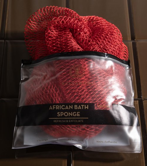 Bellanomi African Exfoliating Net Sponge Authentic Ethically Sourced from Nigeria 45 inch Long (Red)