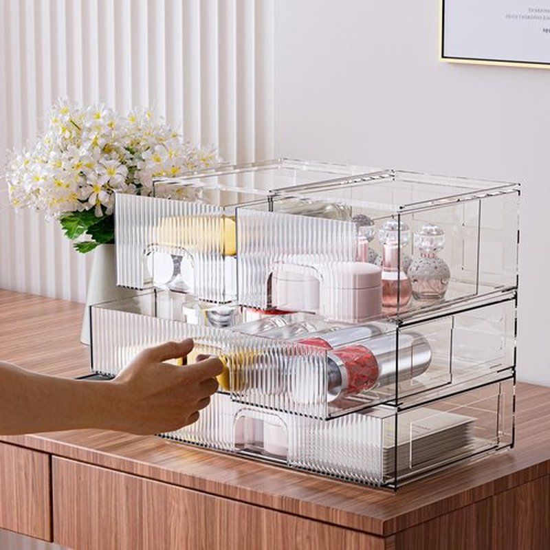 ZHIAI Stackable storage drawer, acrylic storage box for cosmetics and beauty products, suitable for dressing tables, bathrooms, cabinets, storage rooms, bedrooms and home organisation 4 pcs set