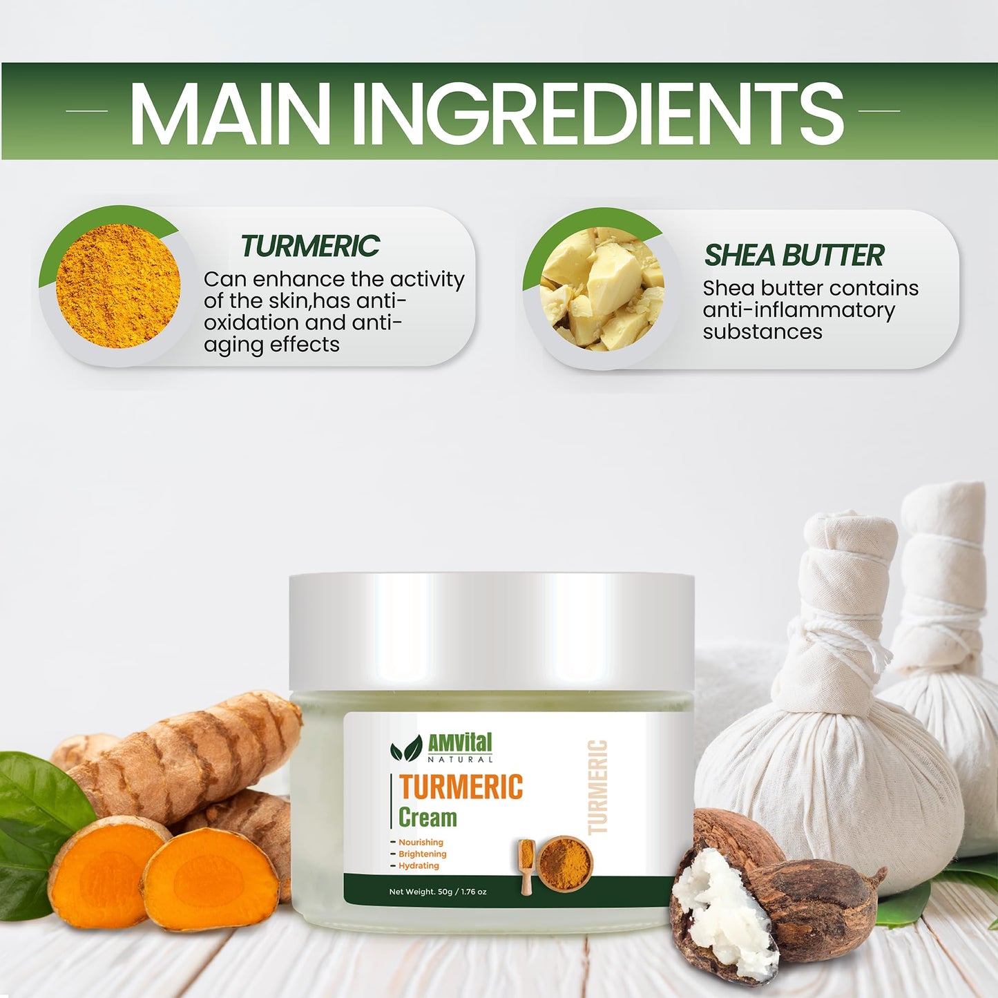 AMVital Turmeric Cream - Natural Cream for Face With Turmeric and Plant-Based Ingredients - Lightweight and Smooth Suitable for All Skin Types