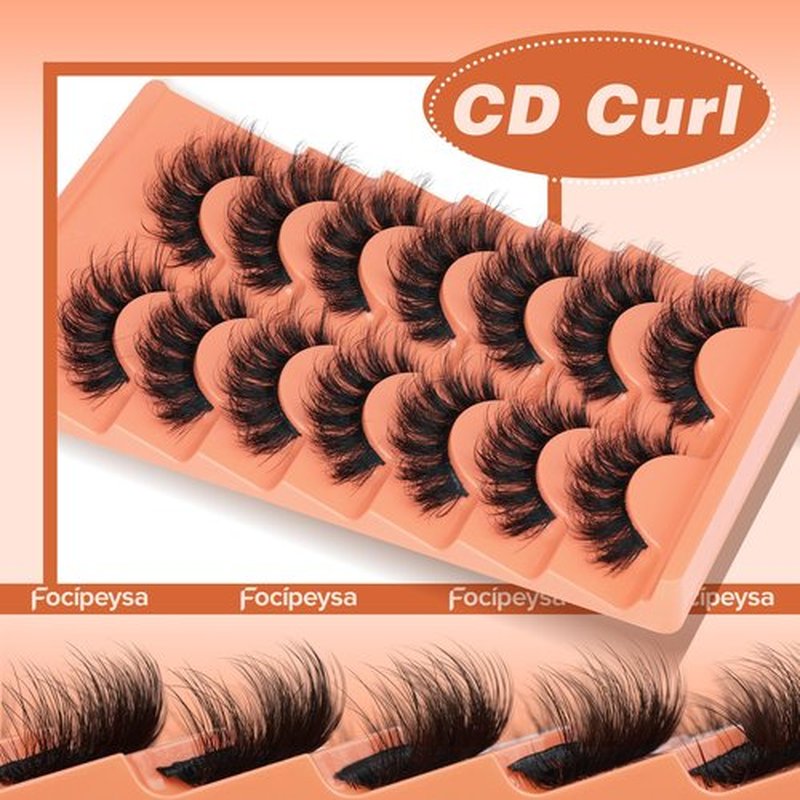Focipeysa Fake Lashes Fluffy False Eyelashes Dramatic Fake Eyelashes 8D Eyelashes 17mm Faux Mink Lash D Curl Strip Eyelash Pack 7 Pairs Volume Lash Pack that Look Like Extensions